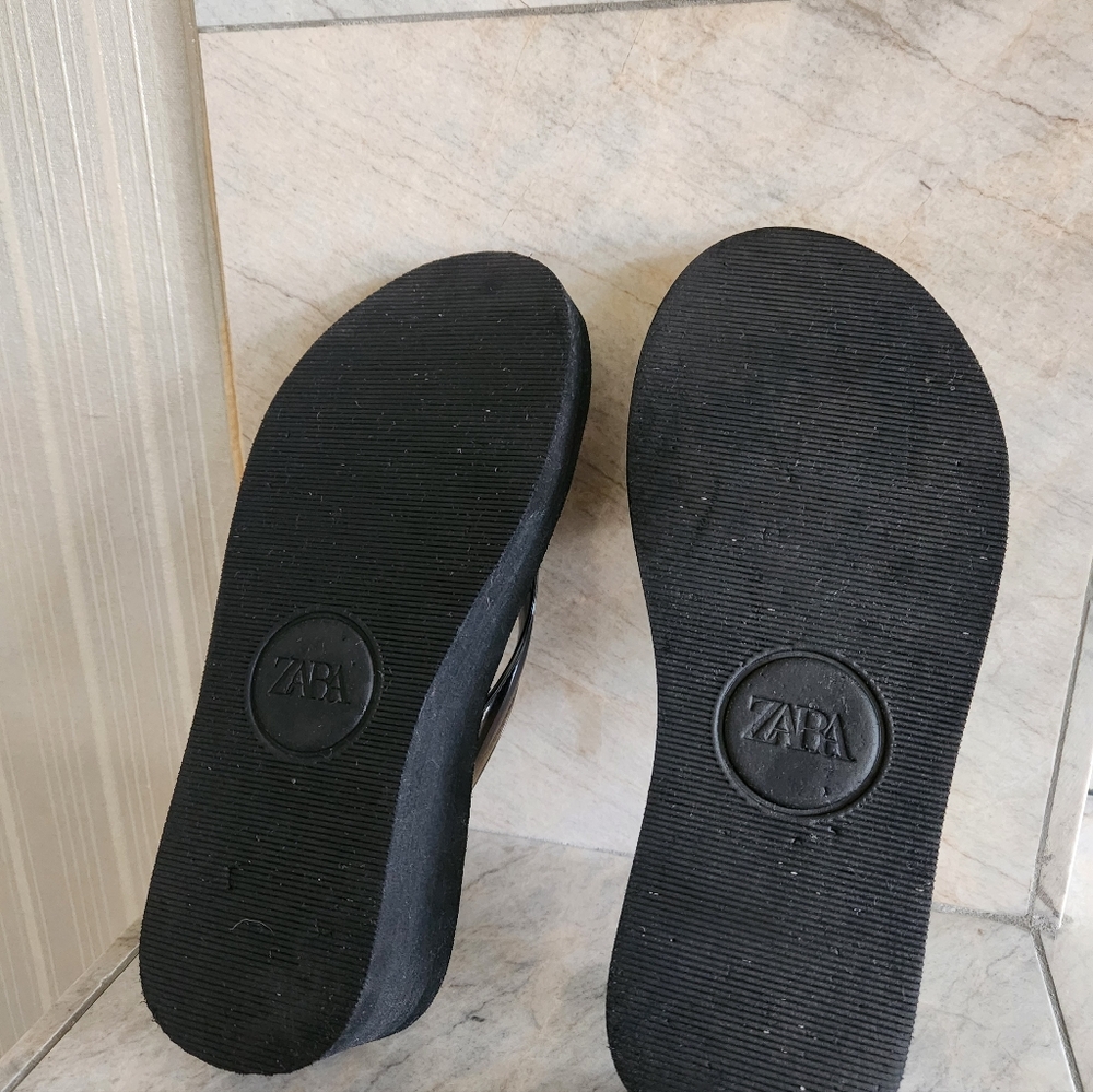 ZARA Platform Sandals Flip Flop Wedge Black 37 - Picture 10 of 11